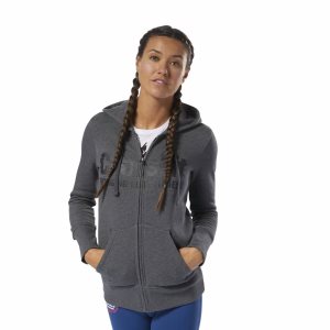 Reebok CrossFit Full Zip Kapuzenpullover Damen - DunkelGrau/Schwarz - DE 765-MRQ